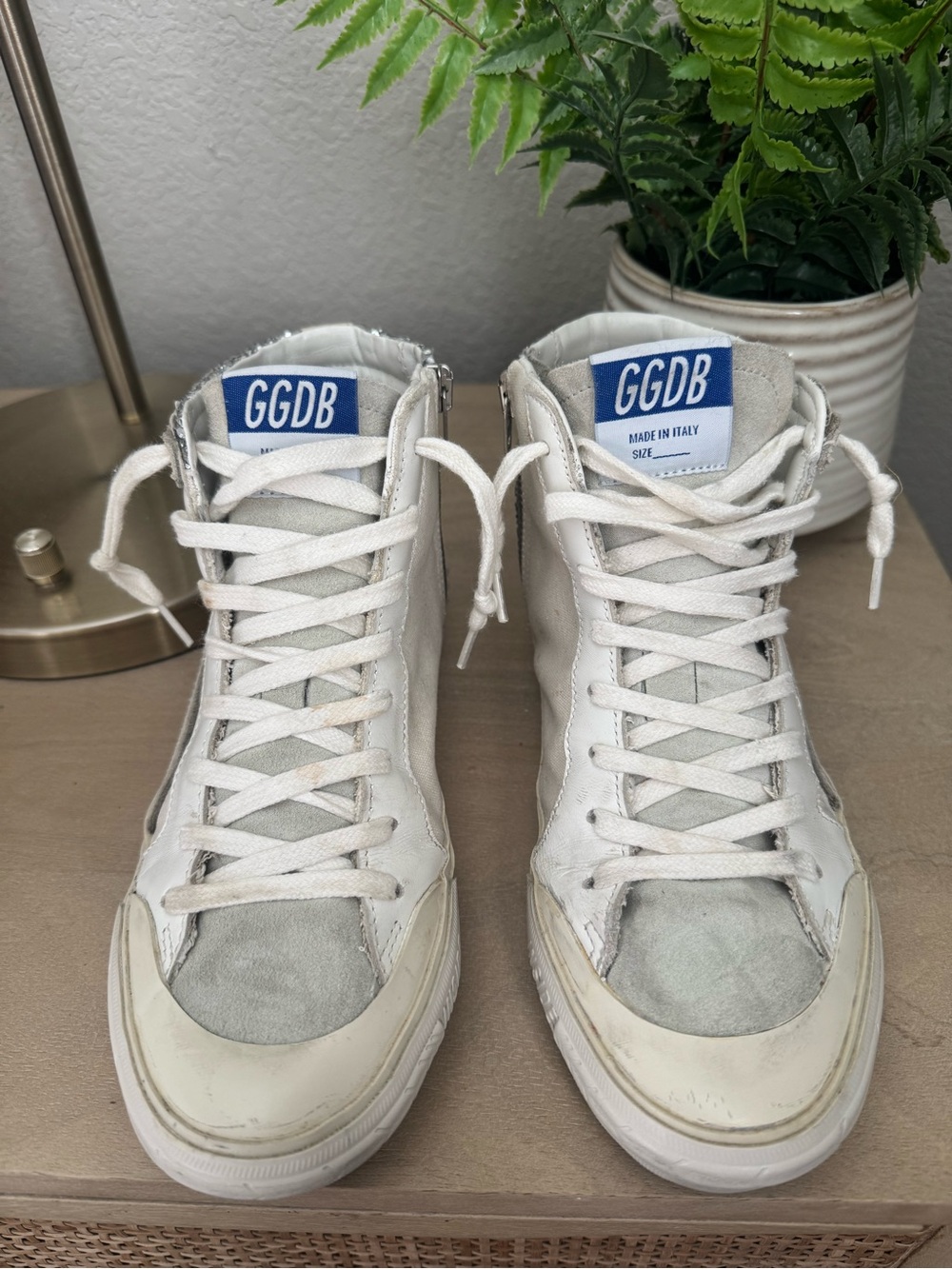 EUC Golden Goose Slide High-Top Sneakers with Silver Glitter Accents Black Star - Picture 3 of 13